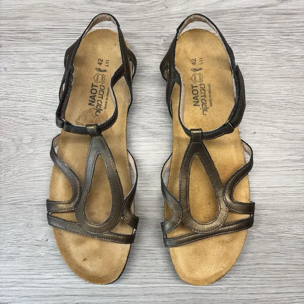 Naot Womens 42 US 11 Dorith Bronze Strappy Leather Sandals Boho Grecian Handmade